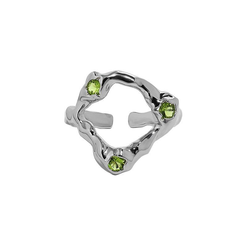 Irregular Geometric Design Cubic Zirconia Adjustable 925 Sterling Silver Ring - KIAHMILLA