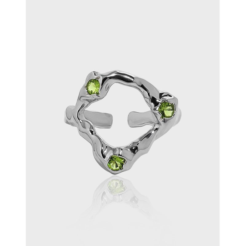 Irregular Geometric Design Cubic Zirconia Adjustable 925 Sterling Silver Ring - KIAHMILLA
