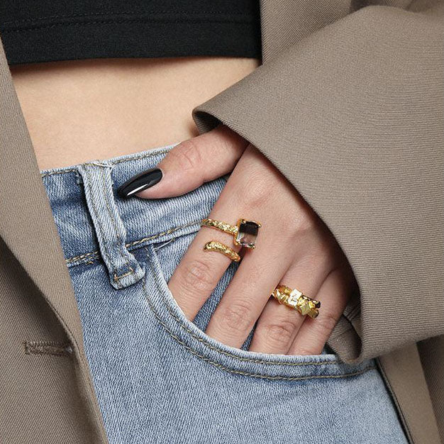 Irregular Geometry Cubic 925 Sterling Silver Adjustable Ring - KIAHMILLA