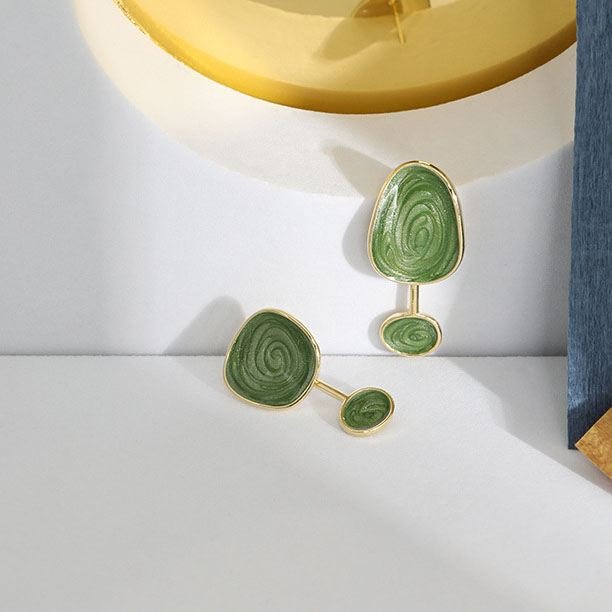 Irregular Green Epoxy Geometry 925 Sterling Silver Dangling Earrings - KIAHMILLA