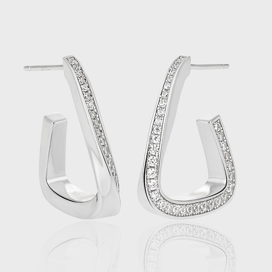 Lady Fashion Geometry CZ Twisted Triangle 925 Sterling Silver Dangling Earrings - KIAHMILLA