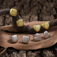Lady Geometry Square Heart Leaves 925 Sterling Silver Stud Earrings - KIAHMILLA