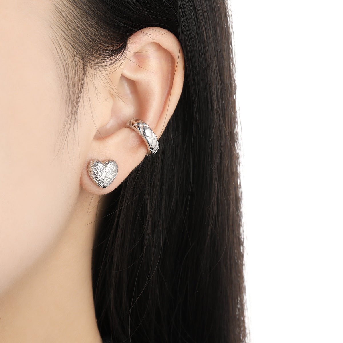 Lady Geometry Square Heart Leaves 925 Sterling Silver Stud Earrings - KIAHMILLA