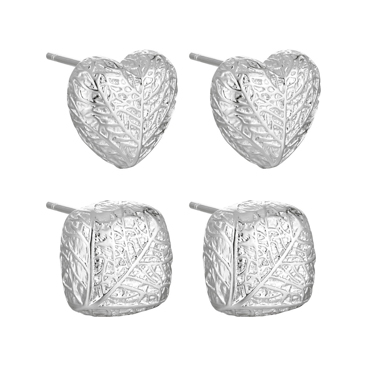 Lady Geometry Square Heart Leaves 925 Sterling Silver Stud Earrings - KIAHMILLA
