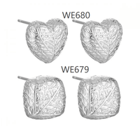Lady Geometry Square Heart Leaves 925 Sterling Silver Stud Earrings - KIAHMILLA