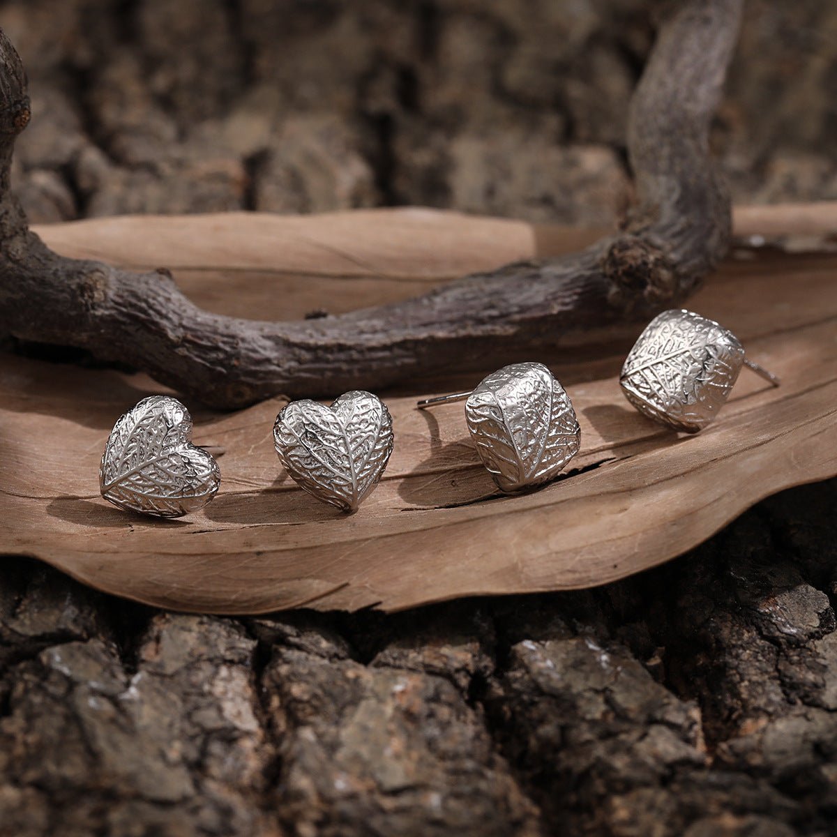 Lady Geometry Square Heart Leaves 925 Sterling Silver Stud Earrings - KIAHMILLA