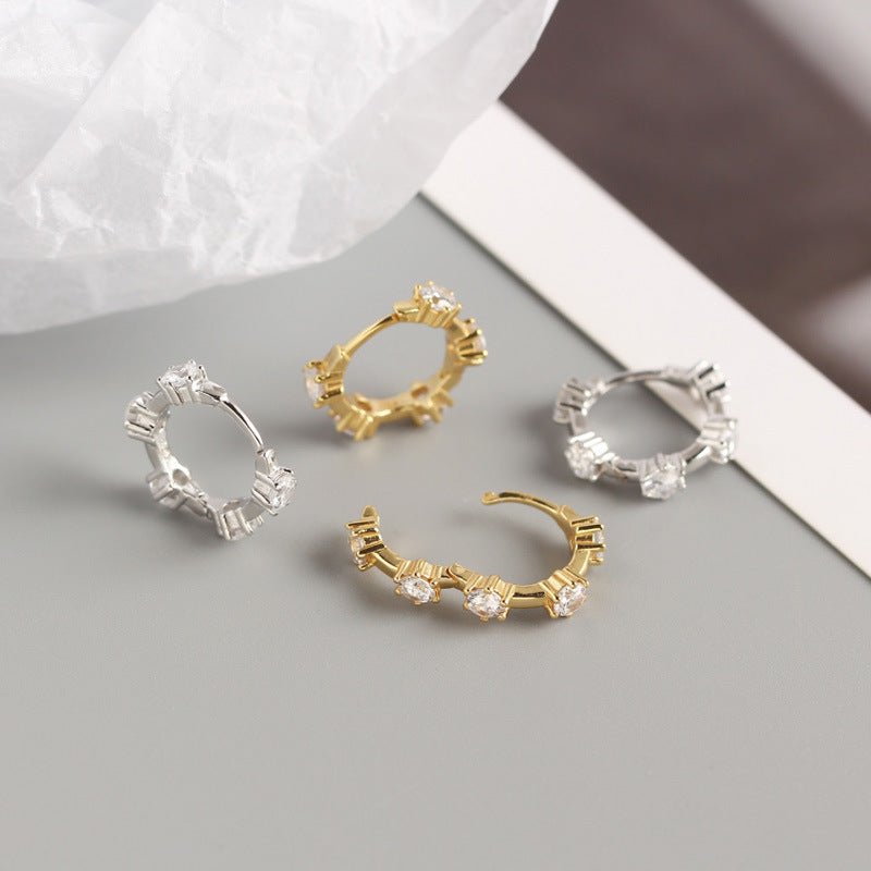 Lady Round CZ Geometry 925 Sterling Silver Hoop Earrings - KIAHMILLA