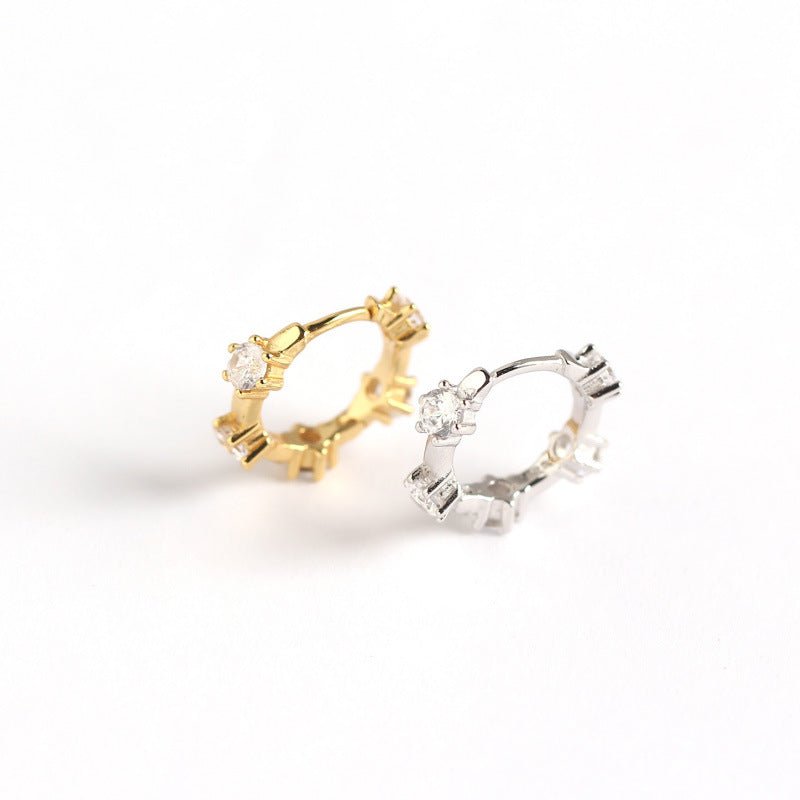 Lady Round CZ Geometry 925 Sterling Silver Hoop Earrings - KIAHMILLA