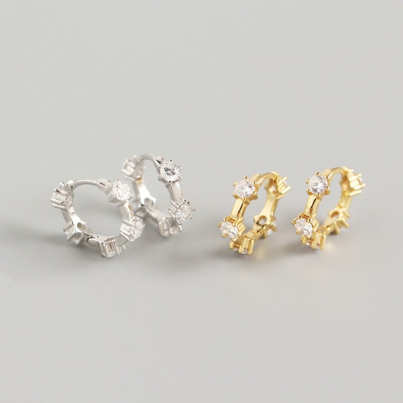 Lady Round CZ Geometry 925 Sterling Silver Hoop Earrings - KIAHMILLA