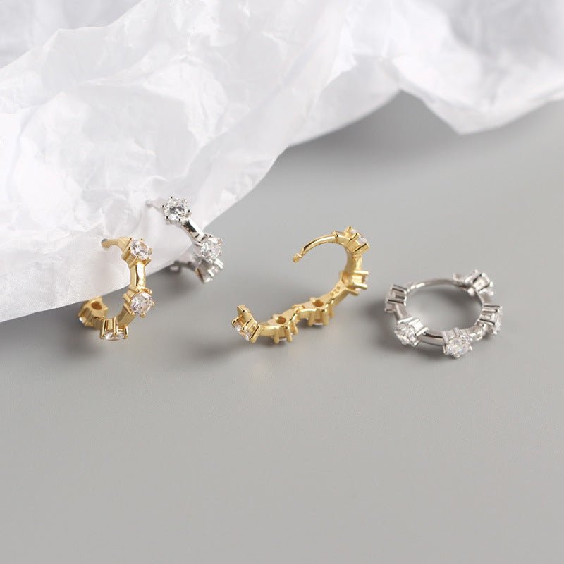 Lady Round CZ Geometry 925 Sterling Silver Hoop Earrings - KIAHMILLA