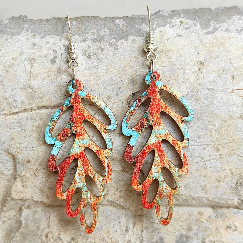 Leaf Shape Wooden Dangle Earrings - Coolpeacock