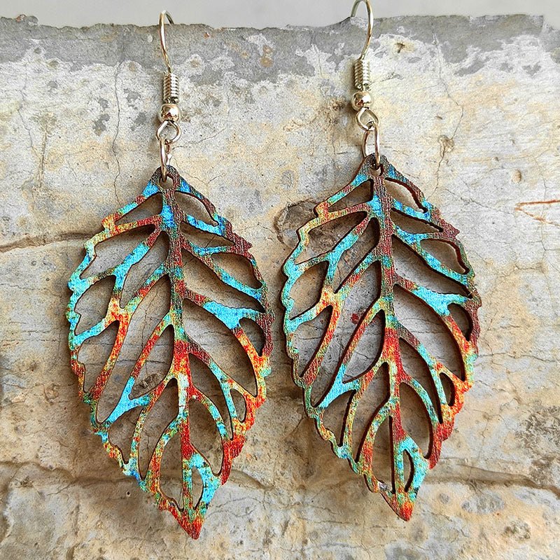 Leaf Shape Wooden Dangle Earrings - Coolpeacock