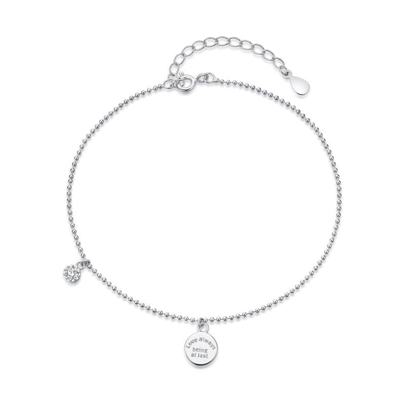 Love Always Being At Last 925 Sterling Silver Bead White CZ Foot Anklet - KIAHMILLA