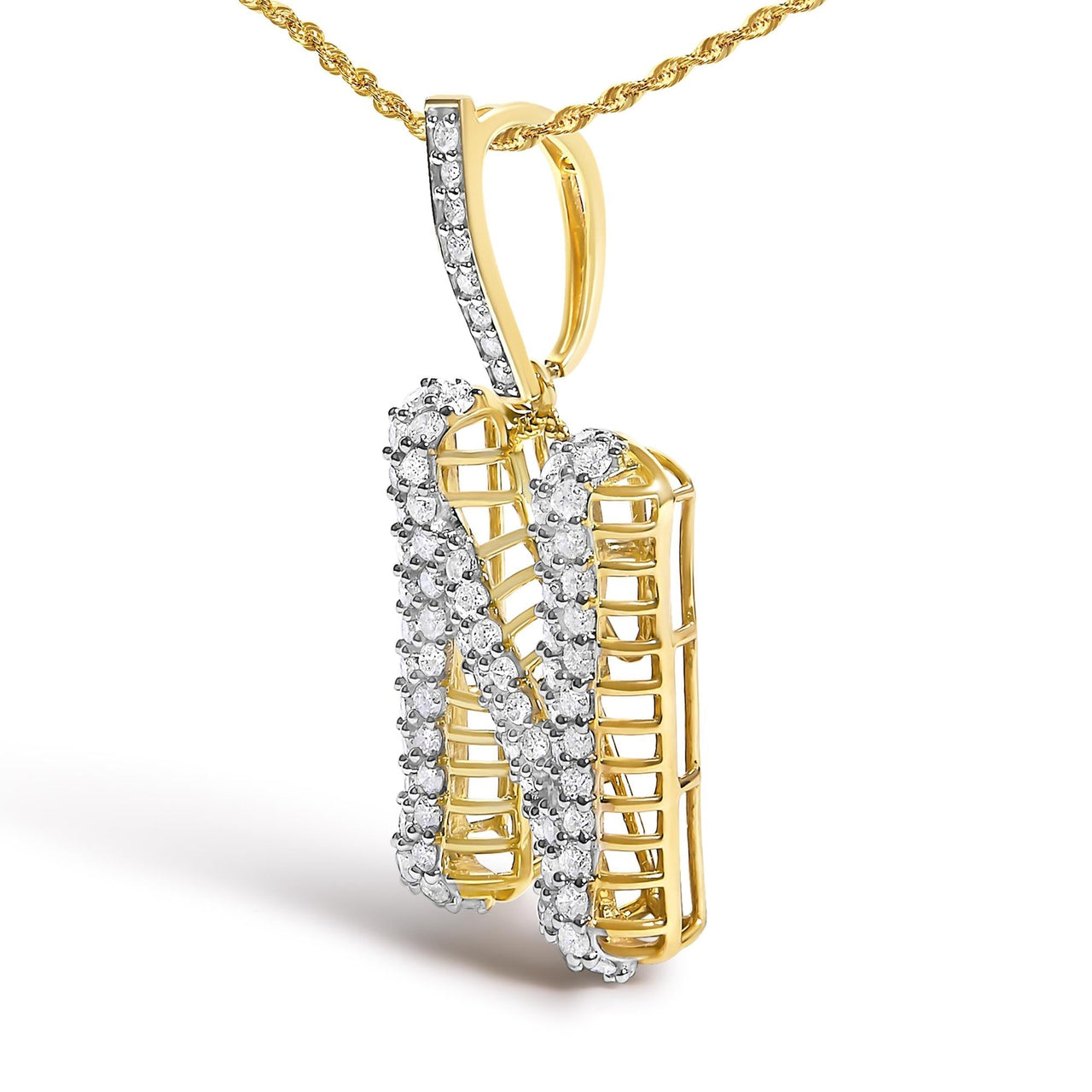 Men's 10K Yellow Gold 1 1/2 Cttw Diamond Letter N Initial Pendant Necklace - KIAHMILLA