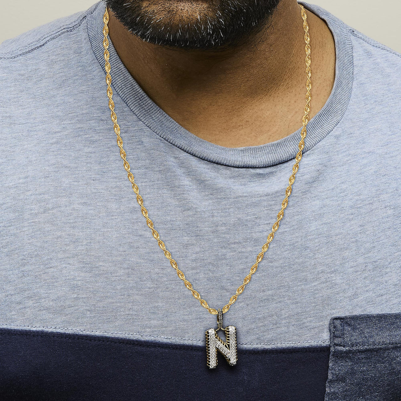 Men's 10K Yellow Gold 1 1/2 Cttw Diamond Letter N Initial Pendant Necklace - KIAHMILLA