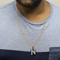 Men's 10K Yellow Gold 1 1/2 Cttw Diamond Letter N Initial Pendant Necklace - KIAHMILLA
