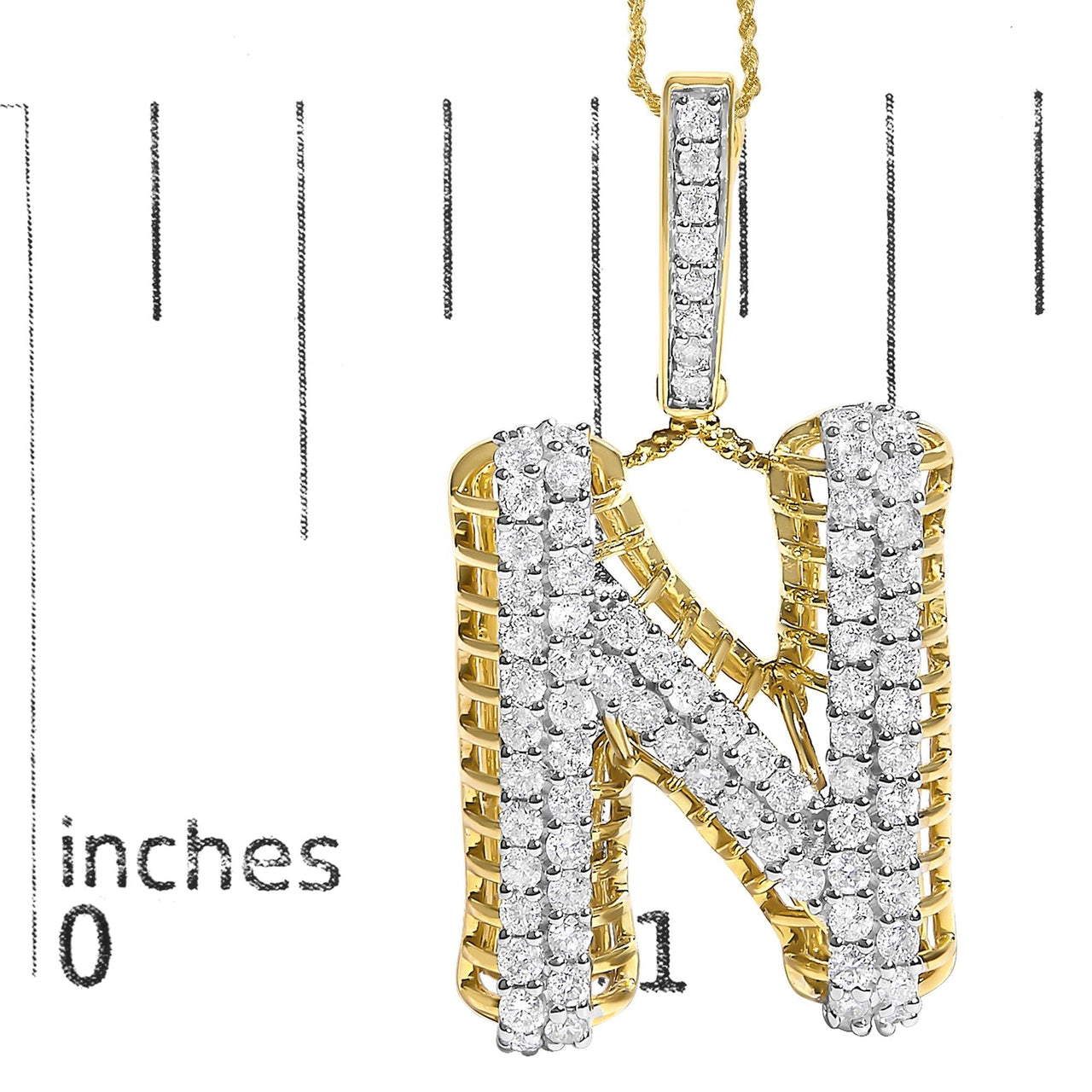 Men's 10K Yellow Gold 1 1/2 Cttw Diamond Letter N Initial Pendant Necklace - KIAHMILLA