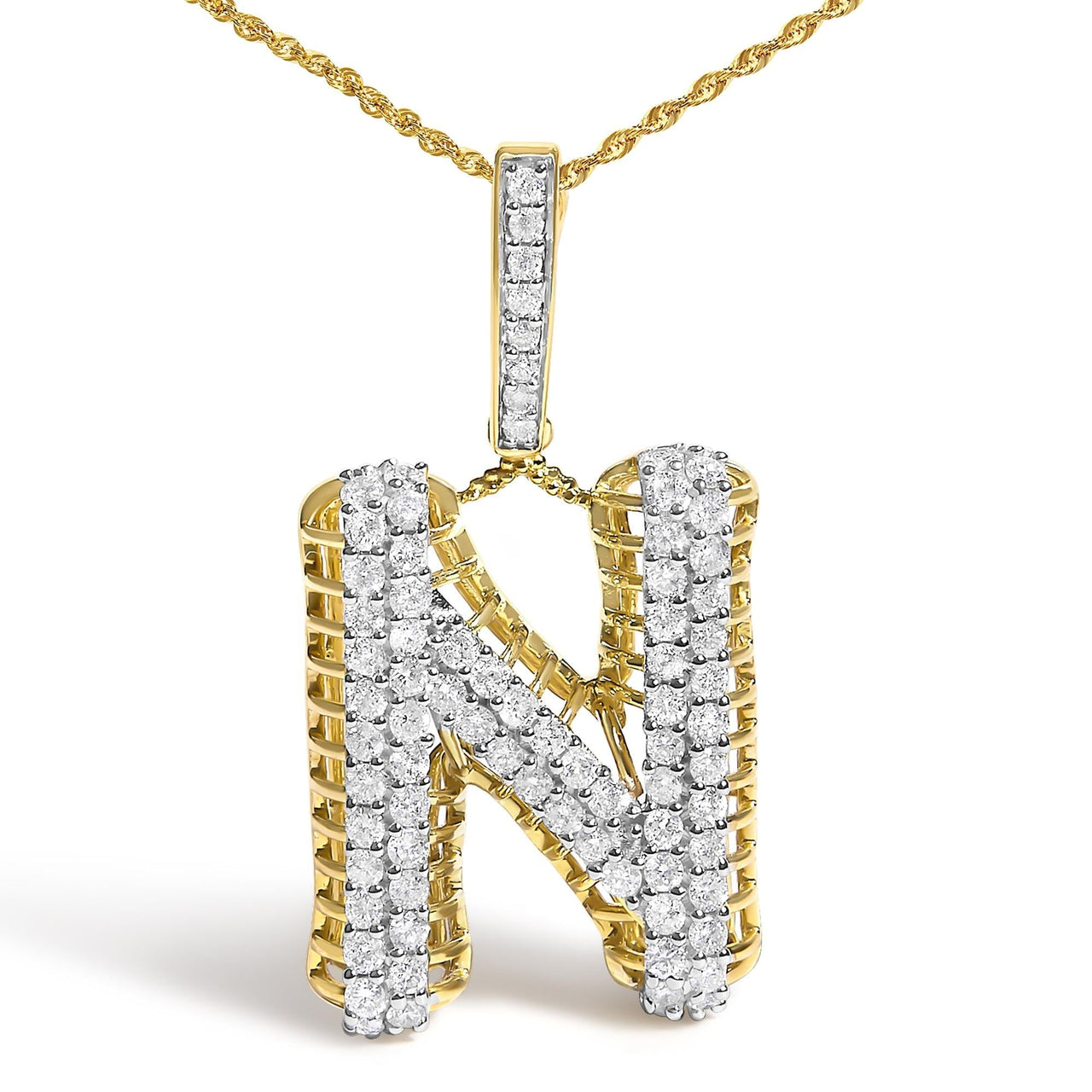 Men's 10K Yellow Gold 1 1/2 Cttw Diamond Letter N Initial Pendant Necklace - KIAHMILLA