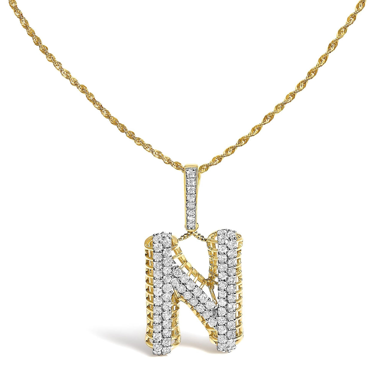 Men's 10K Yellow Gold 1 1/2 Cttw Diamond Letter N Initial Pendant Necklace - KIAHMILLA