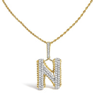 Men's 10K Yellow Gold 1 1/2 Cttw Diamond Letter N Initial Pendant Necklace - KIAHMILLA
