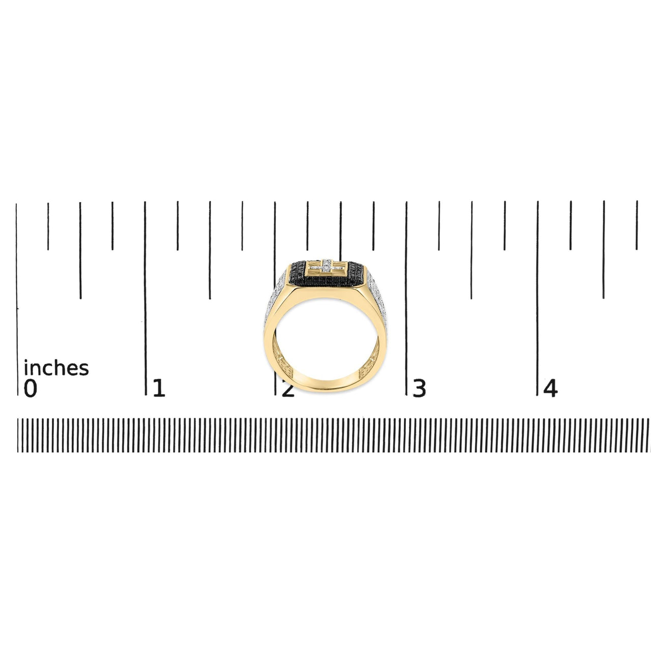 Men's 10K Yellow Gold 1 1/2 Cttw White and Black Diamond Cross Signet Ring - KIAHMILLA