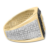 Men's 10K Yellow Gold 1 1/2 Cttw White and Black Diamond Cross Signet Ring - KIAHMILLA