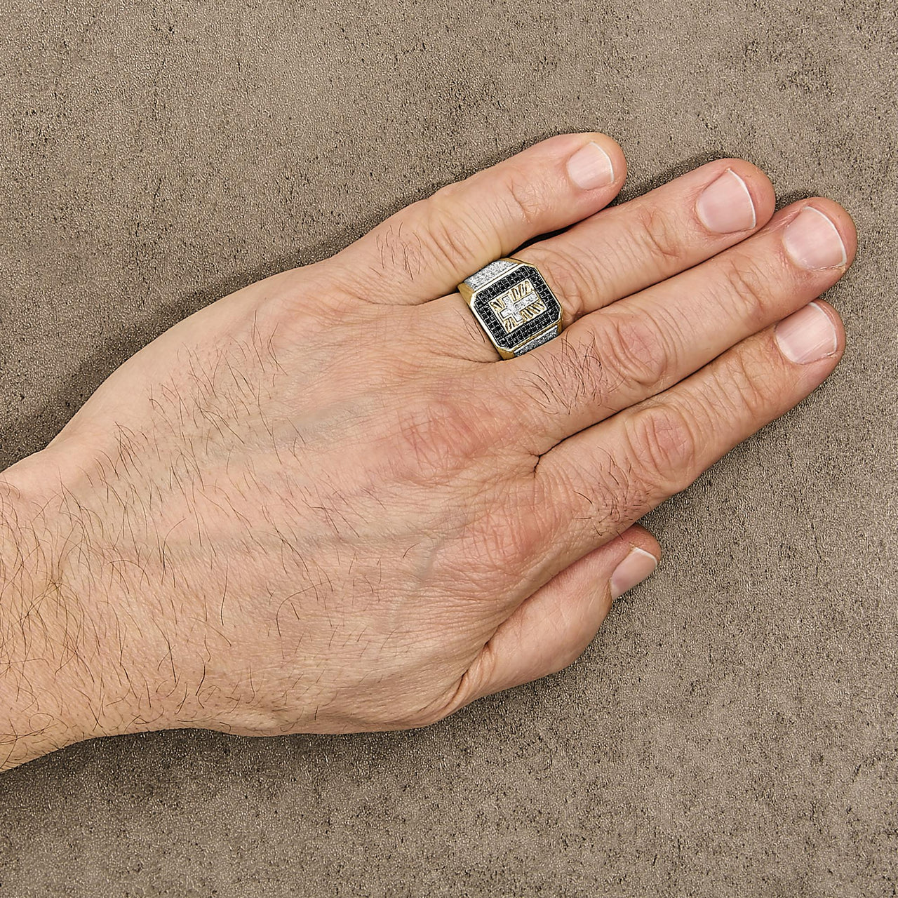 Men's 10K Yellow Gold 1 1/2 Cttw White and Black Diamond Cross Signet Ring - KIAHMILLA
