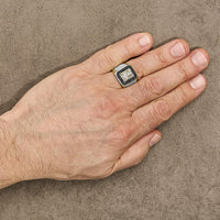 Men's 10K Yellow Gold 1 1/2 Cttw White and Black Diamond Cross Signet Ring - KIAHMILLA