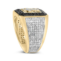 Men's 10K Yellow Gold 1 1/2 Cttw White and Black Diamond Cross Signet Ring - KIAHMILLA