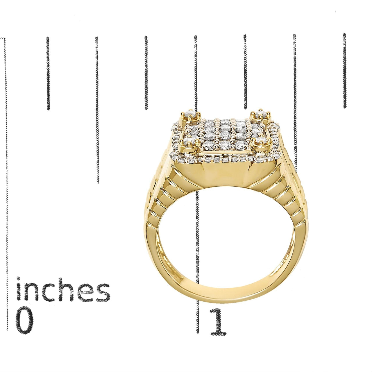 Men's 14K Yellow Gold Plated Sterling Silver 1.0 Cttw Diamond Square Motif Band Ring - KIAHMILLA