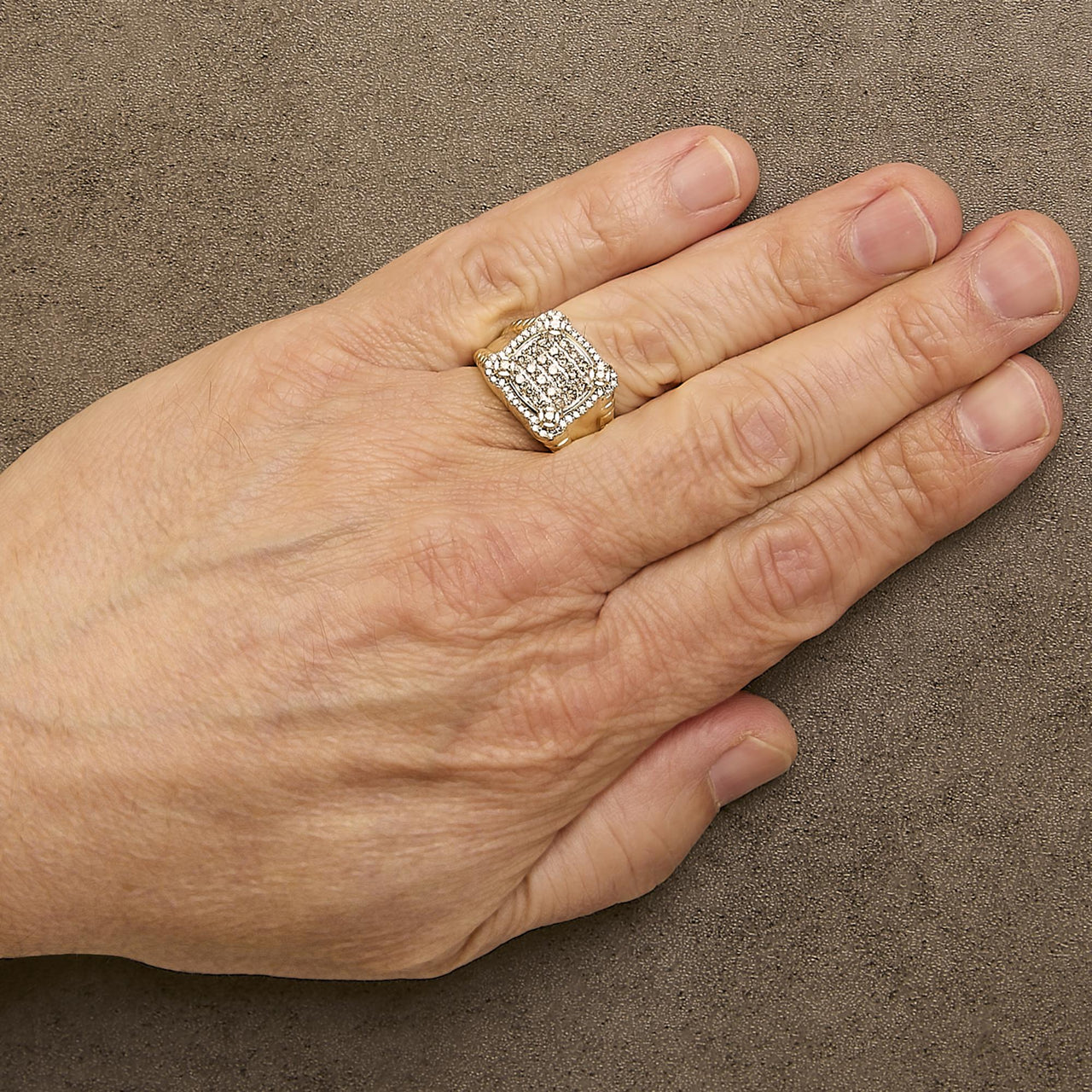 Men's 14K Yellow Gold Plated Sterling Silver 1.0 Cttw Diamond Square Motif Band Ring - KIAHMILLA