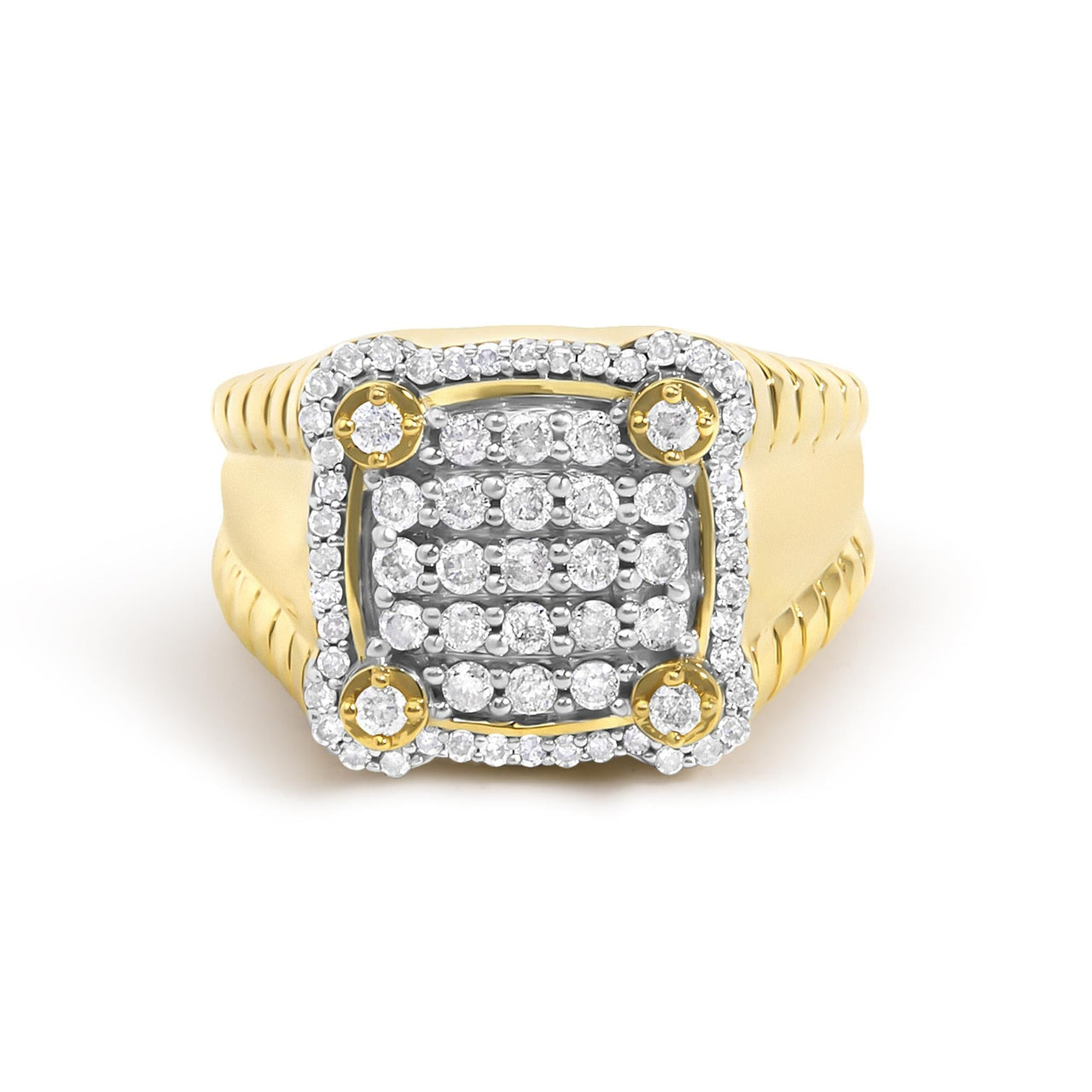 Men's 14K Yellow Gold Plated Sterling Silver 1.0 Cttw Diamond Square Motif Band Ring - KIAHMILLA
