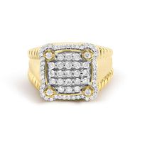 Men's 14K Yellow Gold Plated Sterling Silver 1.0 Cttw Diamond Square Motif Band Ring - KIAHMILLA