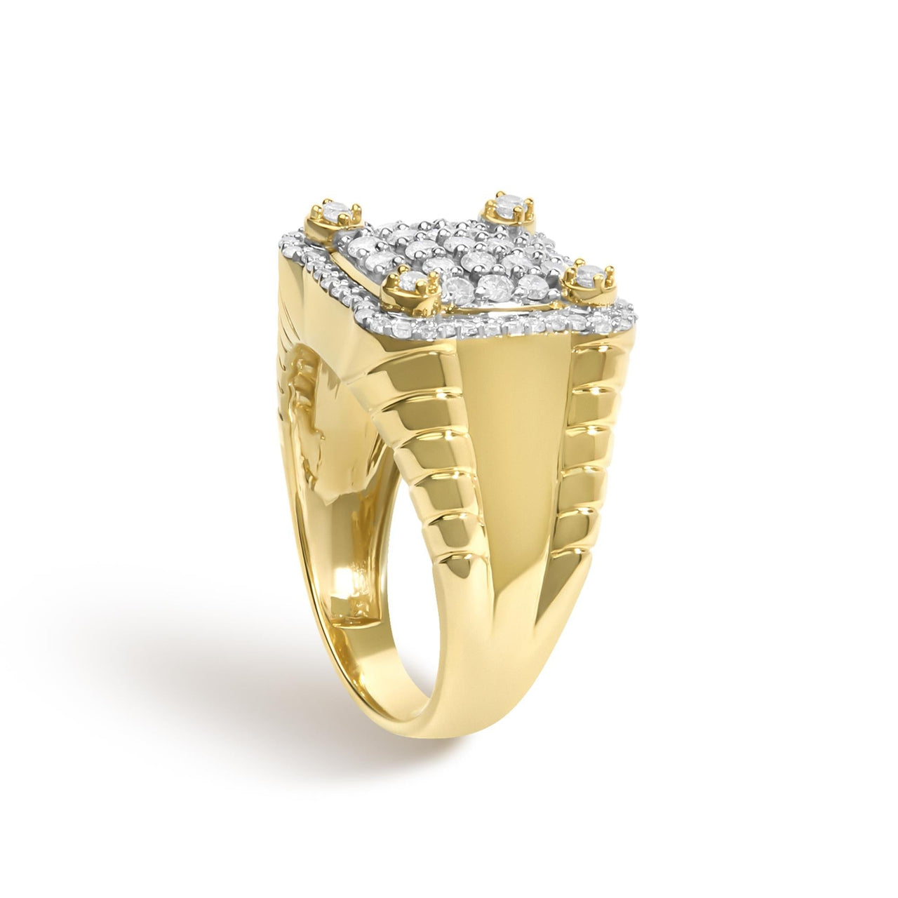 Men's 14K Yellow Gold Plated Sterling Silver 1.0 Cttw Diamond Square Motif Band Ring - KIAHMILLA