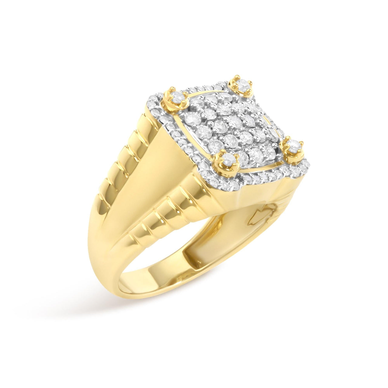 Men's 14K Yellow Gold Plated Sterling Silver 1.0 Cttw Diamond Square Motif Band Ring - KIAHMILLA