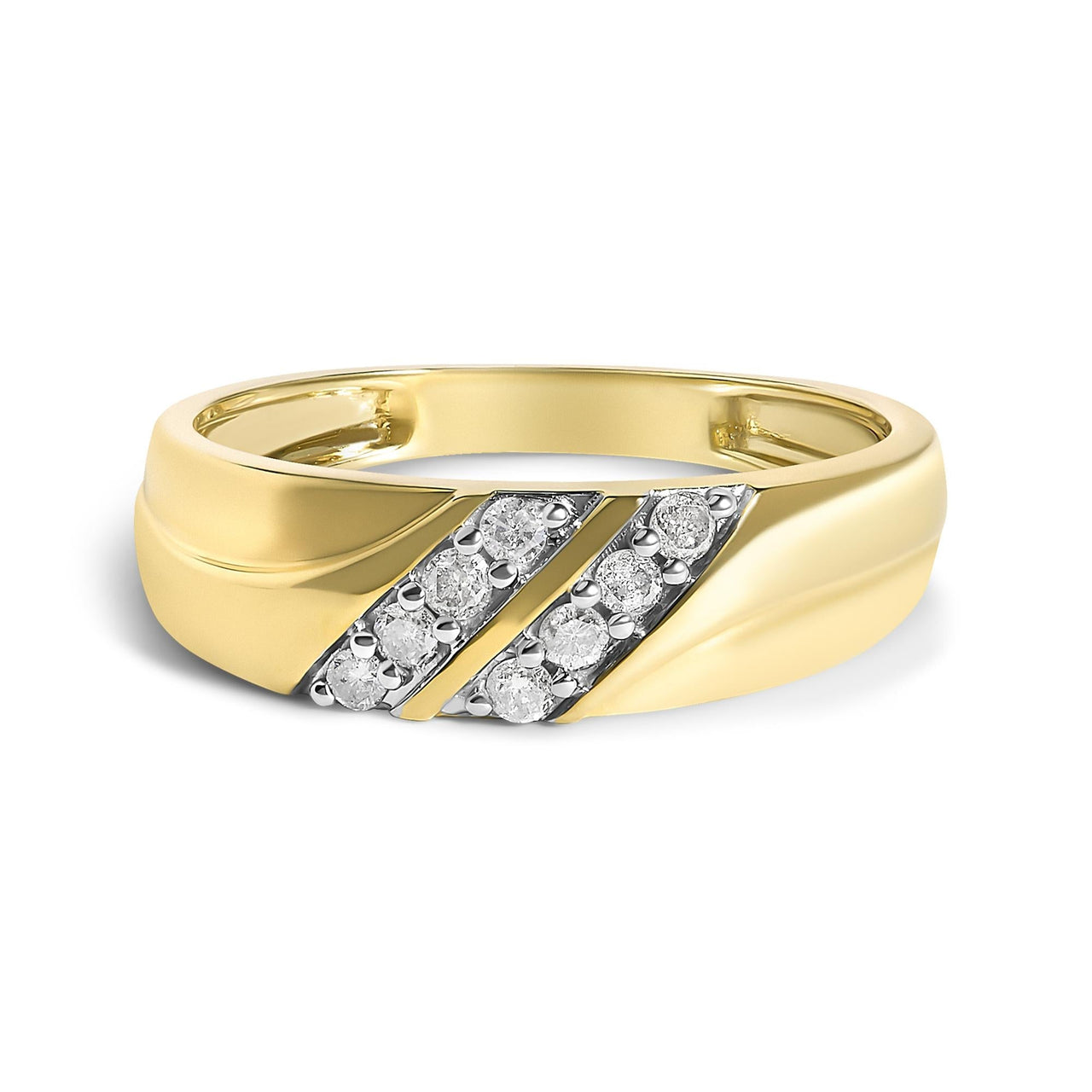 Men's 14K Yellow Gold Plated Sterling Silver 1/4 Cttw Diamond Two Row Channel Band Ring - KIAHMILLA