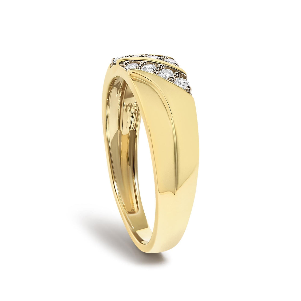 Men's 14K Yellow Gold Plated Sterling Silver 1/4 Cttw Diamond Two Row Channel Band Ring - KIAHMILLA