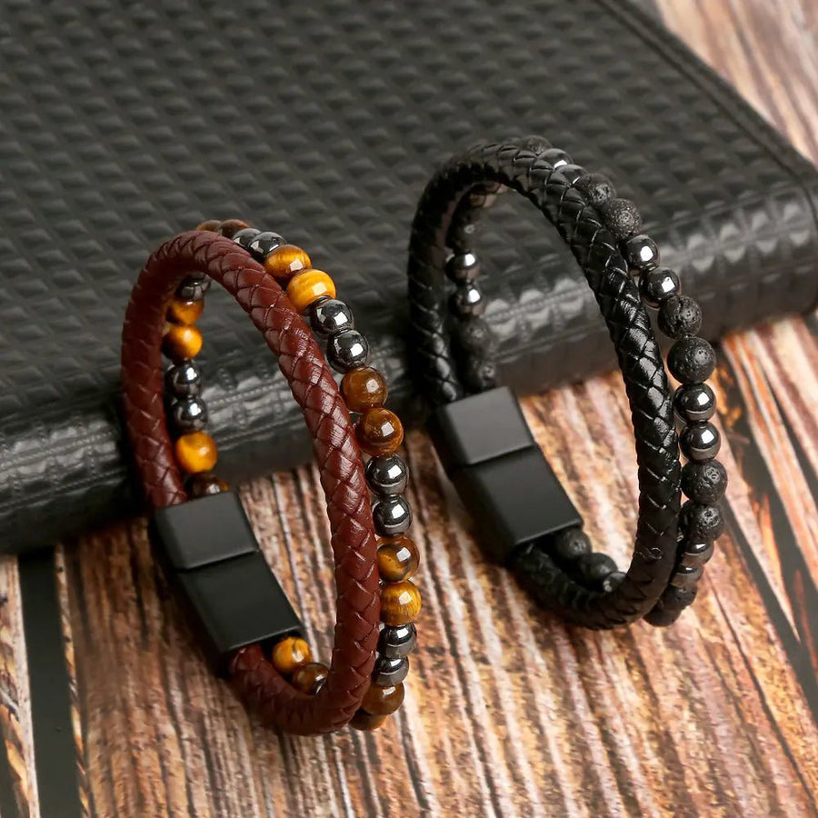 Men's Handmade Tiger Eye Natural Stone Bracelet - Coolpeacock