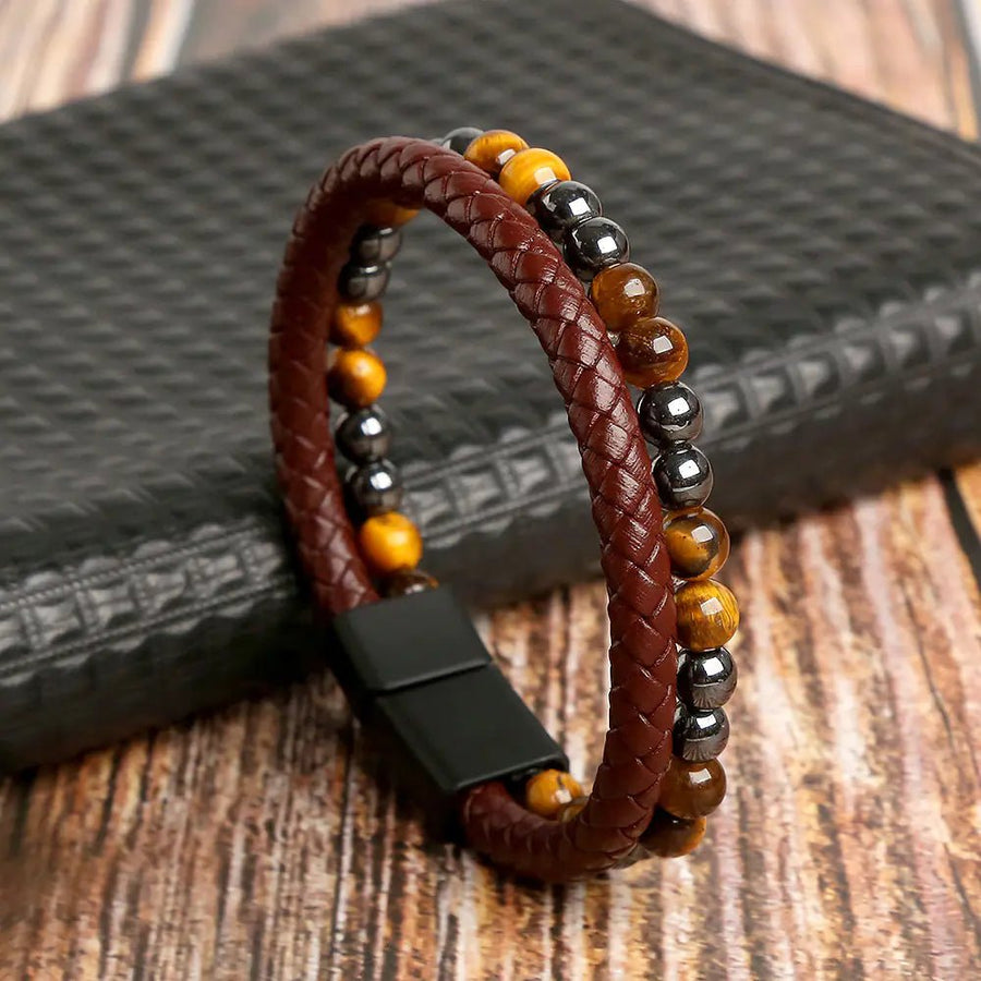 Men's Handmade Tiger Eye Natural Stone Bracelet - Coolpeacock