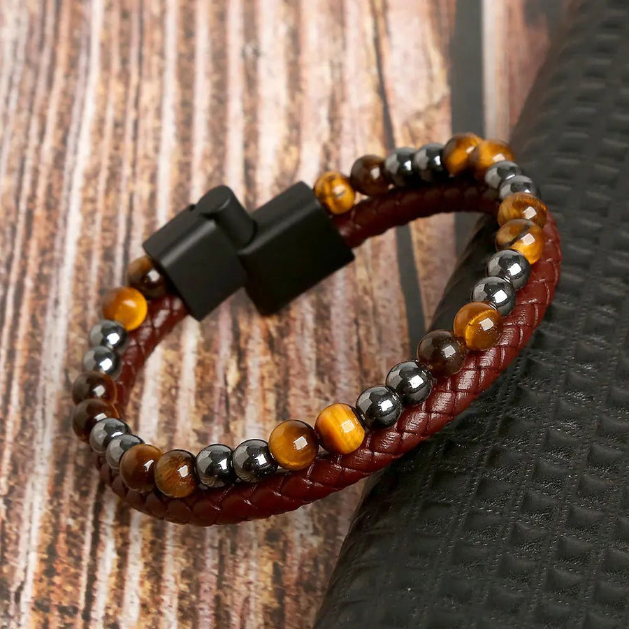 Men's Handmade Tiger Eye Natural Stone Bracelet - Coolpeacock