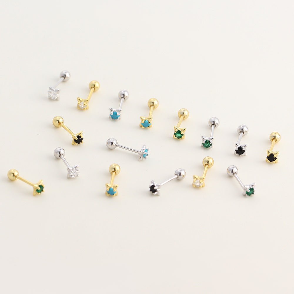 Mini Delicate Star Four Point Star Stone Setting 925 Sterling Silver Screw Back Cartilage Stud Earrings - KIAHMILLA