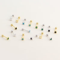 Mini Delicate Star Four Point Star Stone Setting 925 Sterling Silver Screw Back Cartilage Stud Earrings - KIAHMILLA