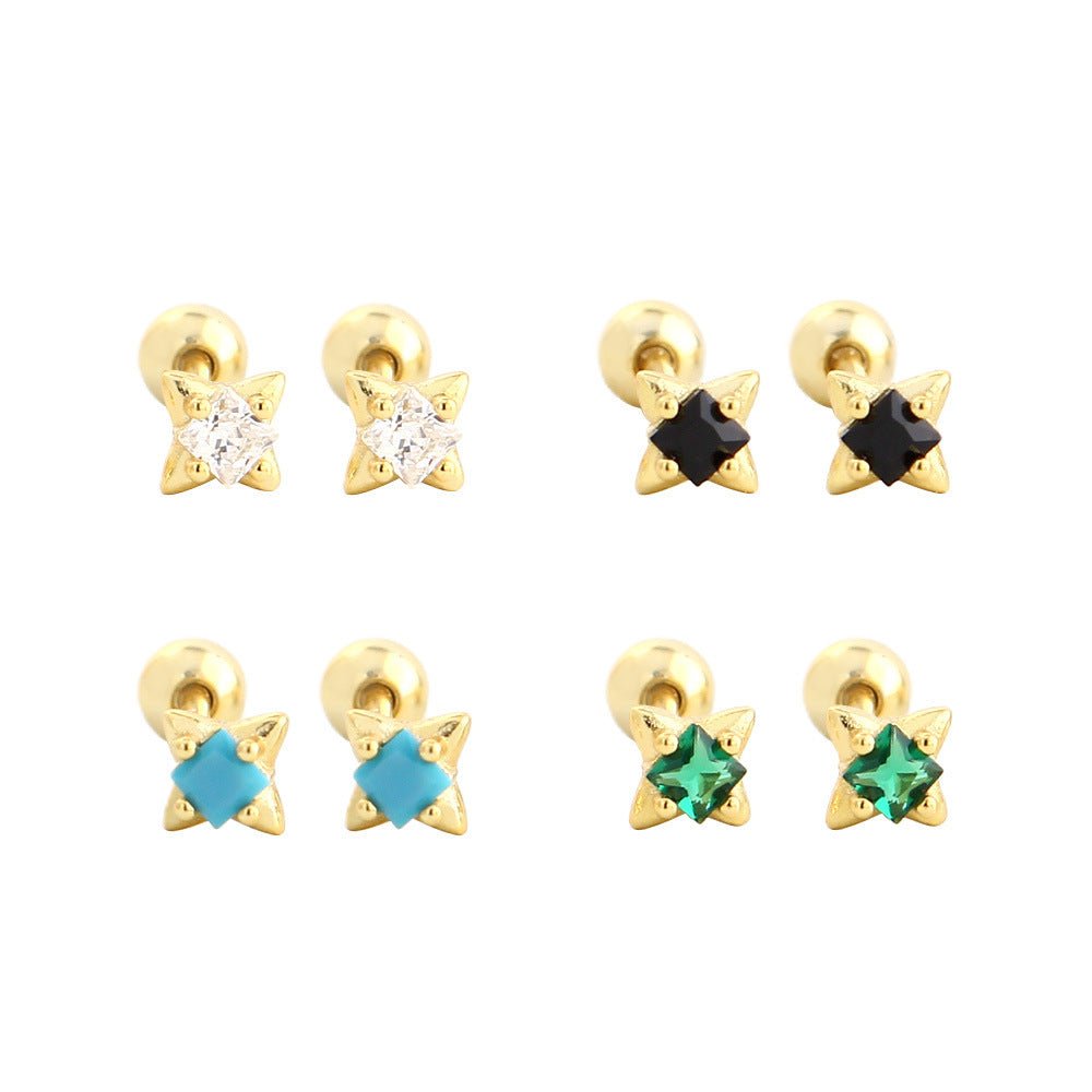 Mini Delicate Star Four Point Star Stone Setting 925 Sterling Silver Screw Back Cartilage Stud Earrings - KIAHMILLA