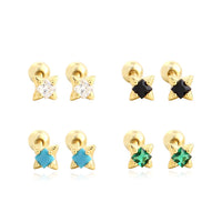 Mini Delicate Star Four Point Star Stone Setting 925 Sterling Silver Screw Back Cartilage Stud Earrings - KIAHMILLA