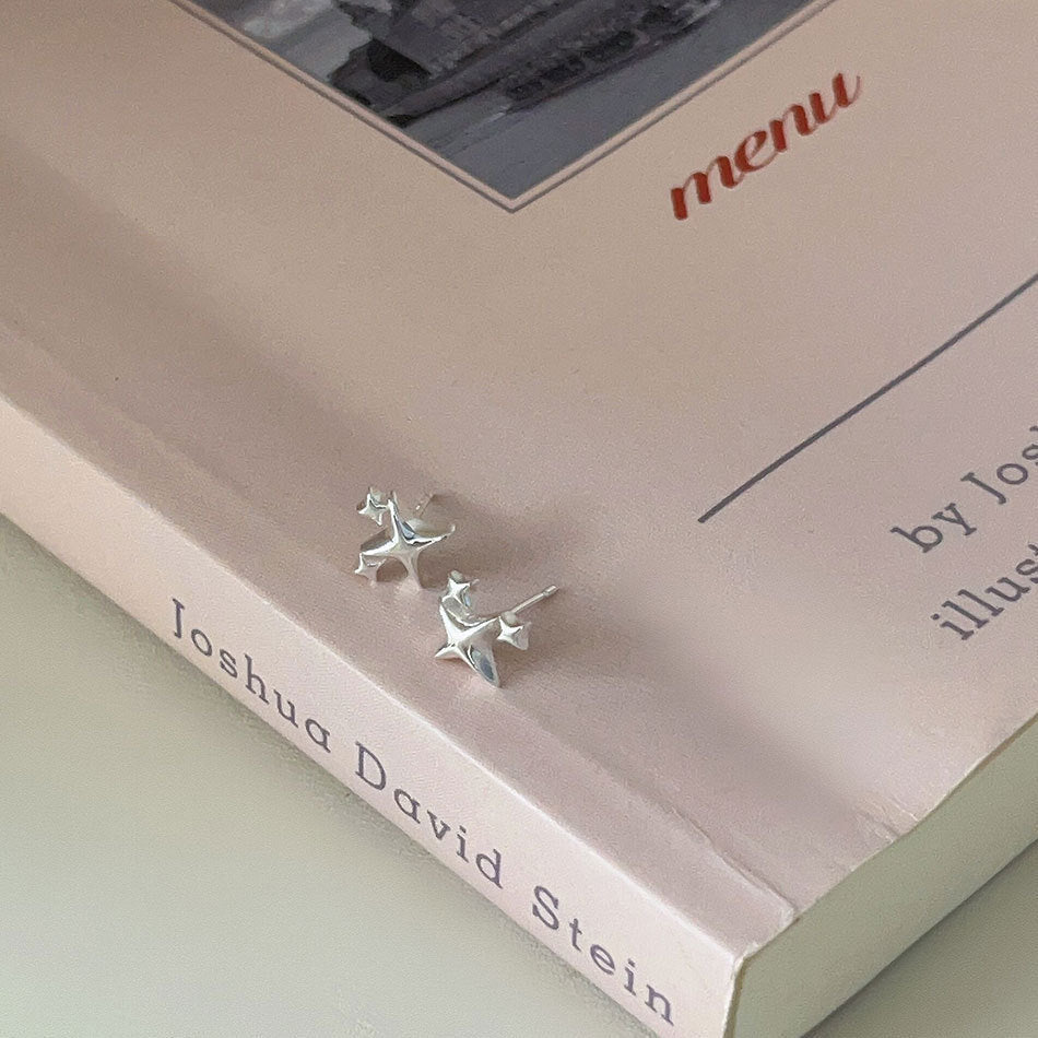 Mini Shining Four Pointed Star 925 Sterling Silver Stud Earrings - KIAHMILLA