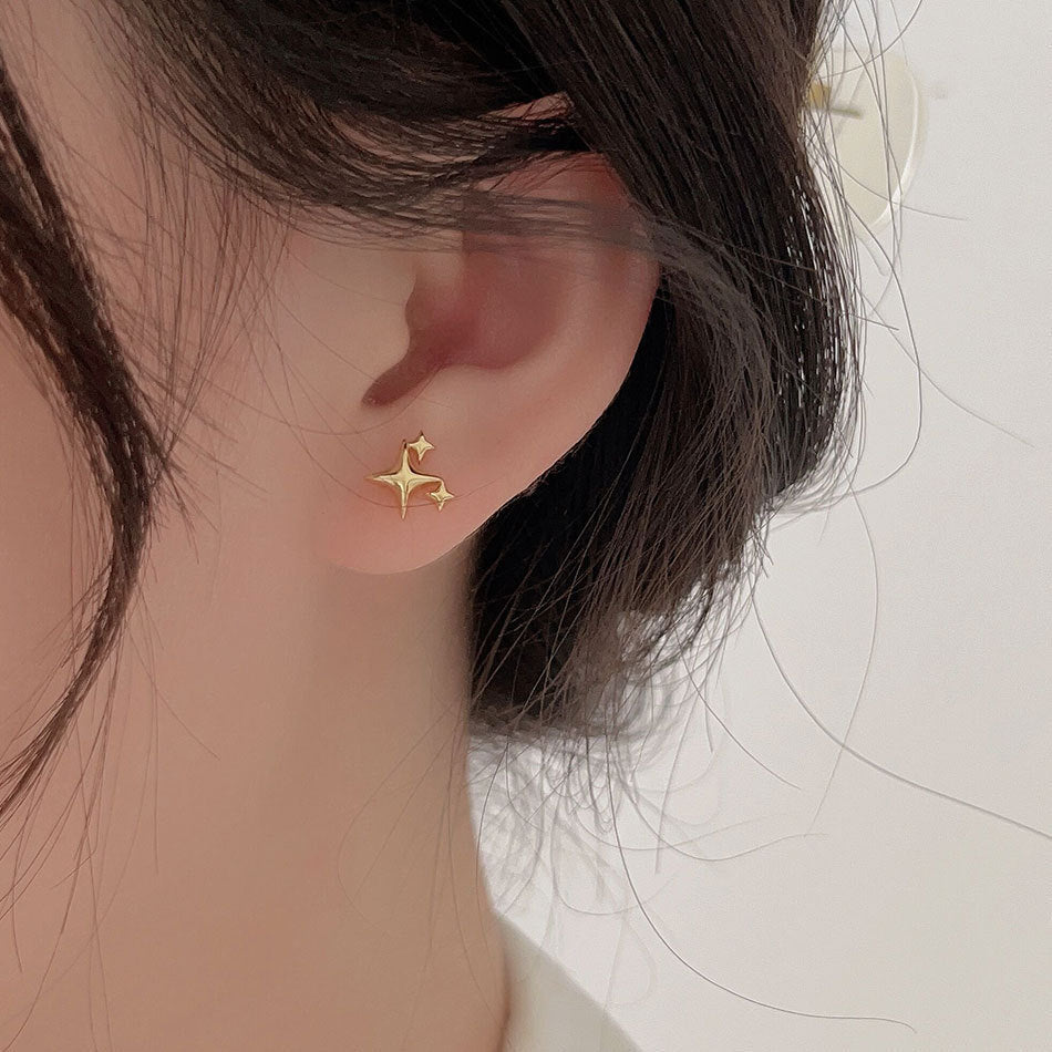 Mini Shining Four Pointed Star 925 Sterling Silver Stud Earrings - KIAHMILLA