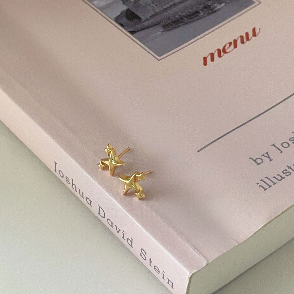 Mini Shining Four Pointed Star 925 Sterling Silver Stud Earrings - KIAHMILLA