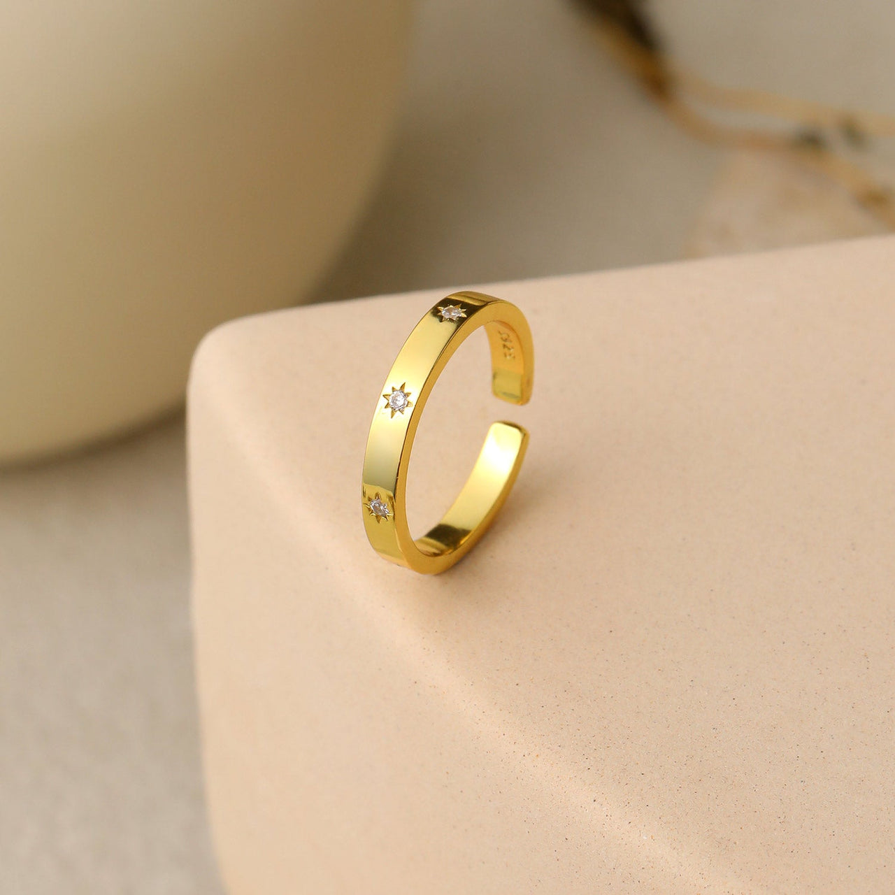 Minimalism CZ Golden 925 Sterling Silver Adjustable Ring - KIAHMILLA