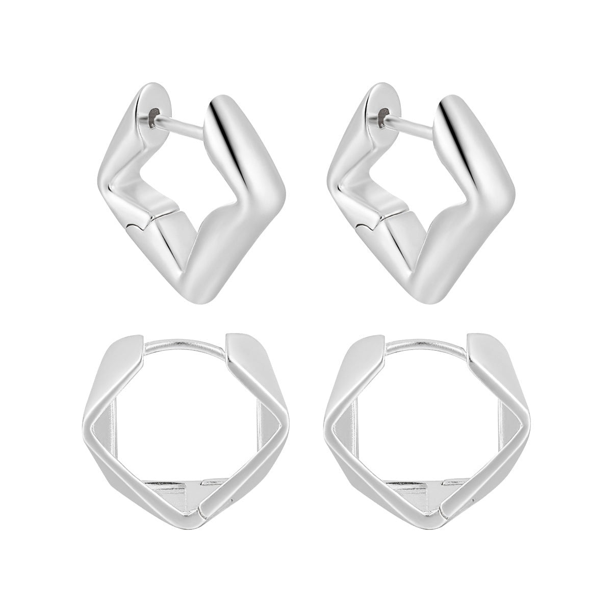 Minimalism Irregular Geometry Square 925 Sterling Silver Hoop Earrings - KIAHMILLA