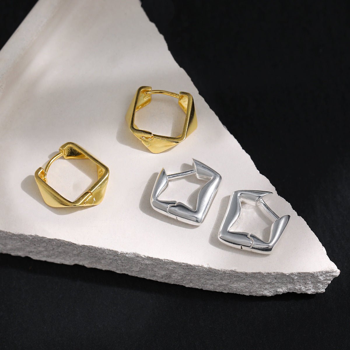 Minimalism Irregular Geometry Square 925 Sterling Silver Hoop Earrings - KIAHMILLA